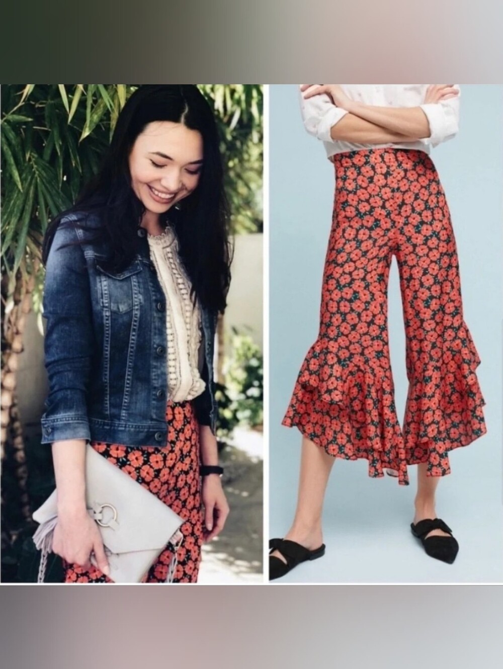 Anthropologie Size 6 Ett:TWA Floral Virginie Coral High-Low Ruffle Skirt Pants
